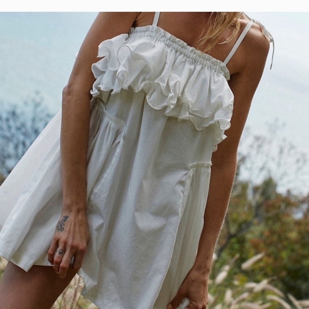 Free People  White Ruffle Mini Dress S - Picture 4 of 14